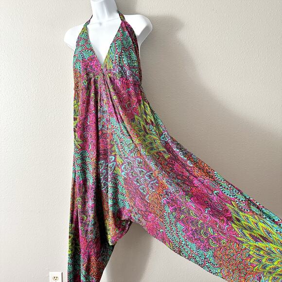 LikeMary Bohemian Print Multicolor Harem Jumpsuit women's size S/M - Picture 4 of 11